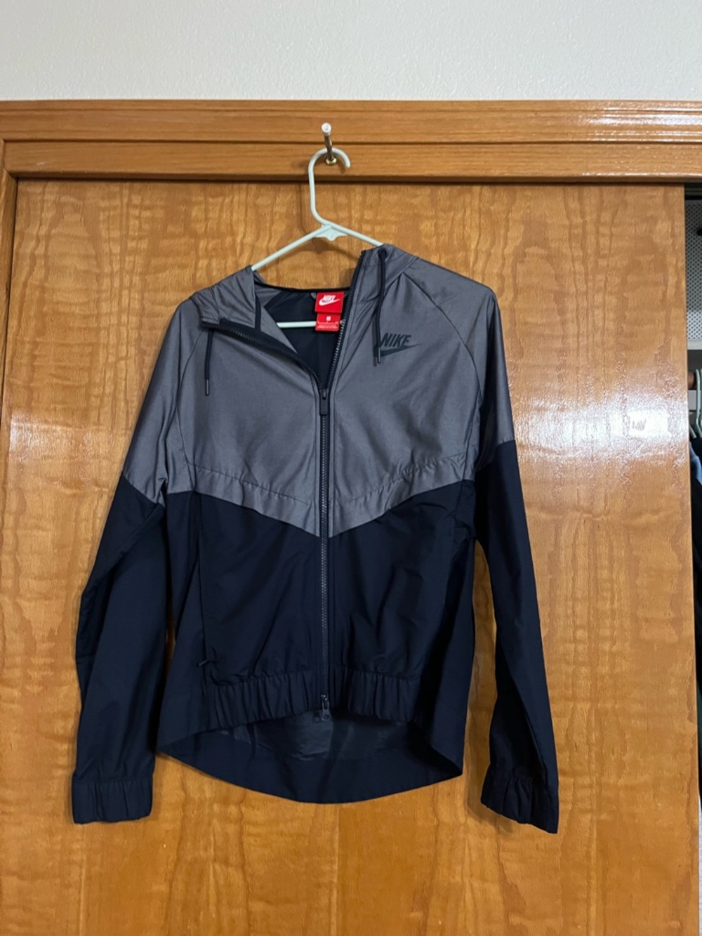 Nike Women's Hooded Two-Tone Windbreaker Jacket - Gray and Black